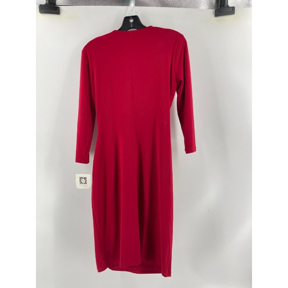 NWT Anne Klein Women's Long Sleeve Red V Neck Party Wrap Dress Size 4 - Picture 8 of 12